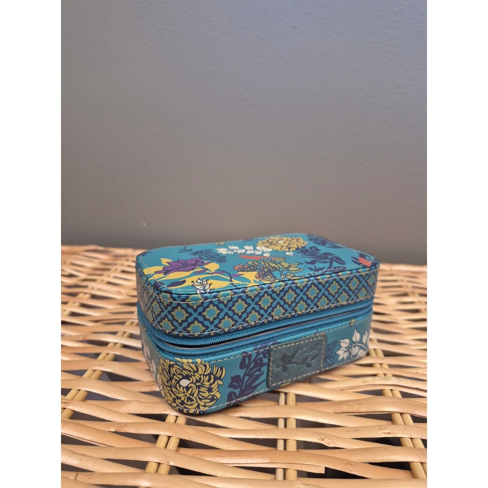 Fossil Key-Per Floral Travel Jewelry Case Organizer Pouch New W/ Tags Boho Blue